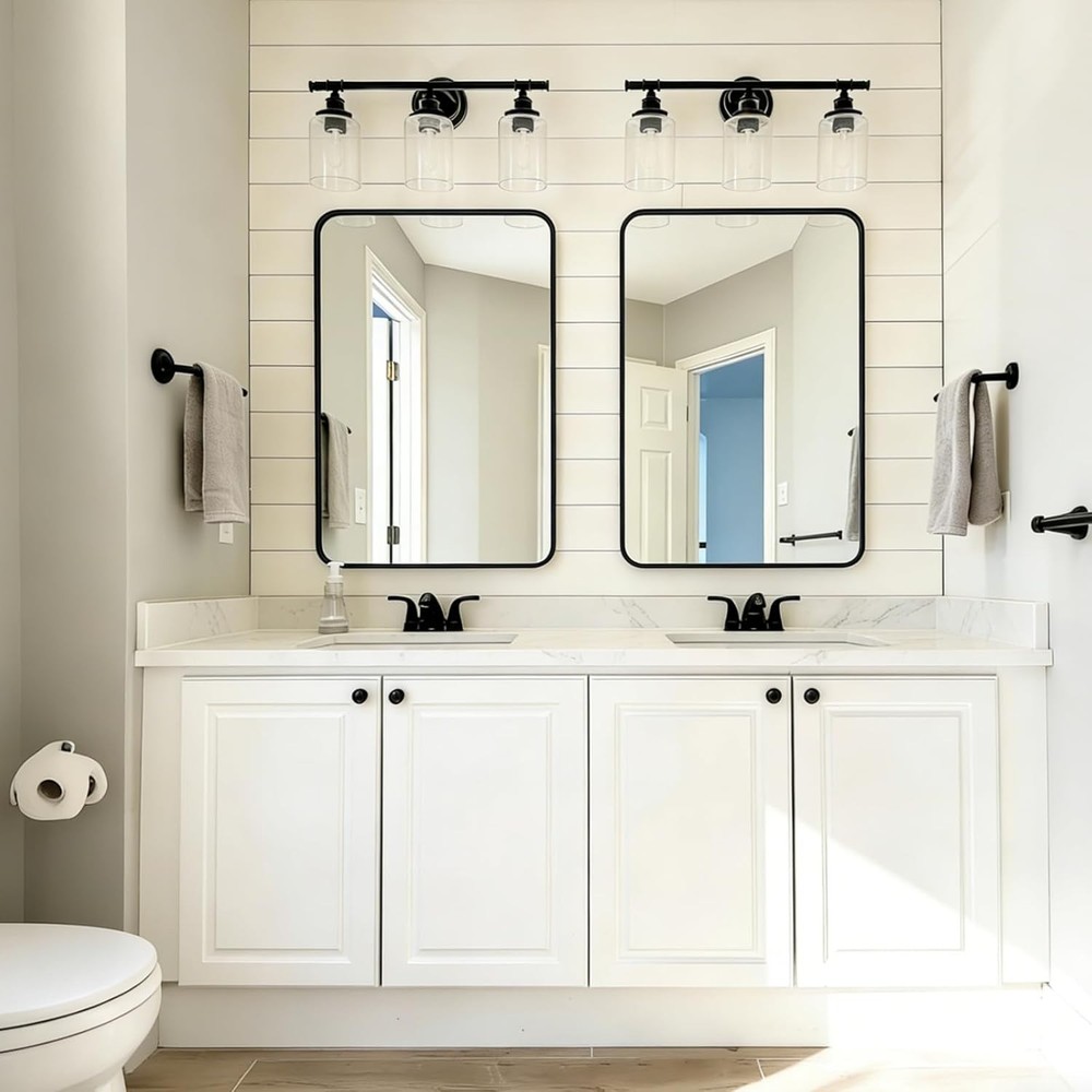 USHOWER 2-Pack Black Bathroom Mirrors 24x36" Metal Frame Rectangle Wall Mirror