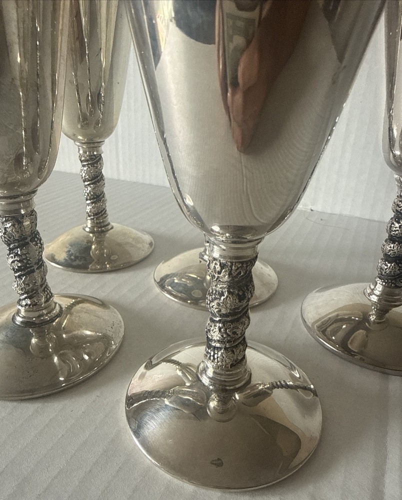Vintage Set Of 5 Silver Plated stemware