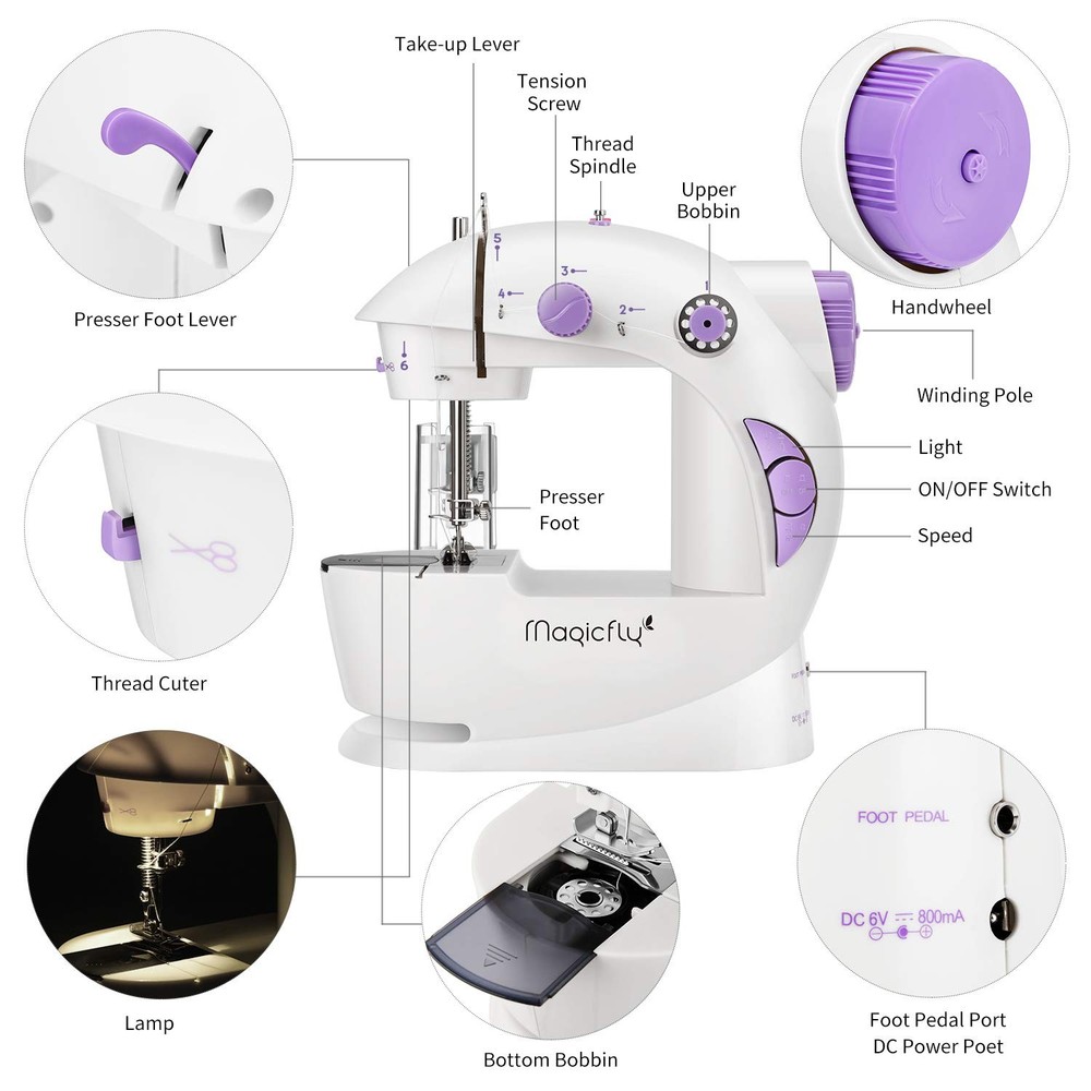 Mini Sewing Machine - Dual Speed, Portable with Light & Extension Table | F