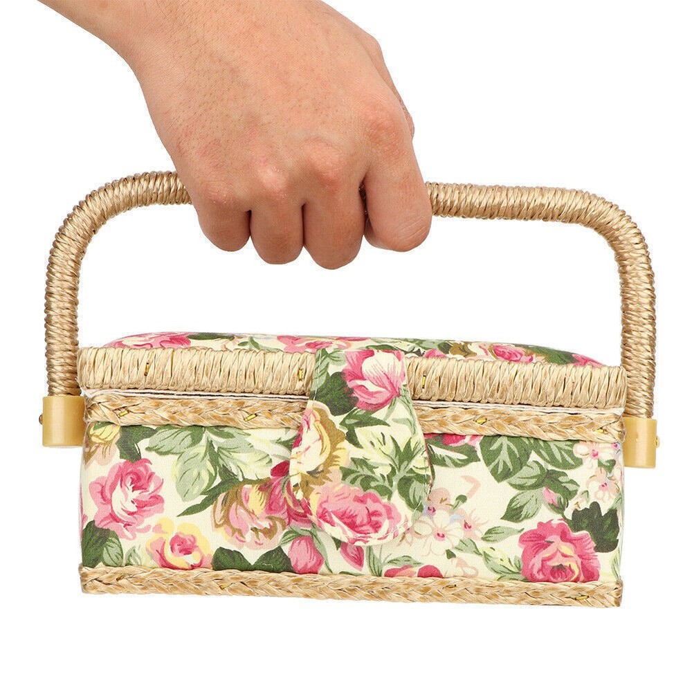 Household Fabric Craft Handmade Sewing Basket Thread Needle Storage Box Organize