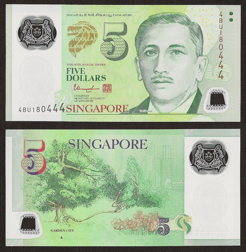SINGAPORE 5 Dollars X 10 PCS w/1 Triangle 2014 P-47d POLYMER 1/10 Bundle UNC