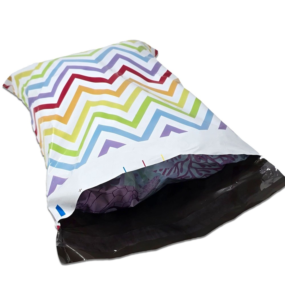 Colorful Peaks Chevron Themed Poly Mailers, 10x13 Dynamic Rainbow Stripe Bold &