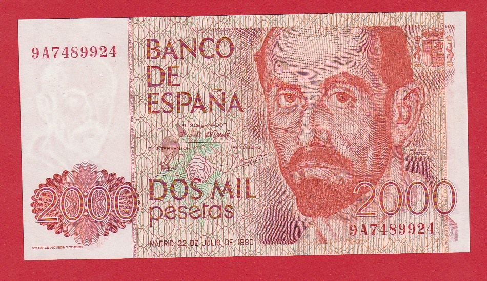 REPLACEMENT 9A  2000 Pesetas 1980  '' Juan Ramon Jimenez ''   GEM UNC