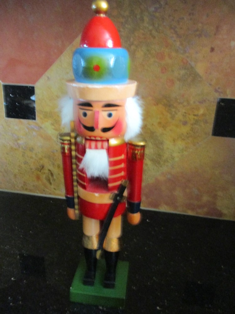 Traditional Festive Hand Painted Nutcracker Holiday Tabletop Décor, 14.5", EUC