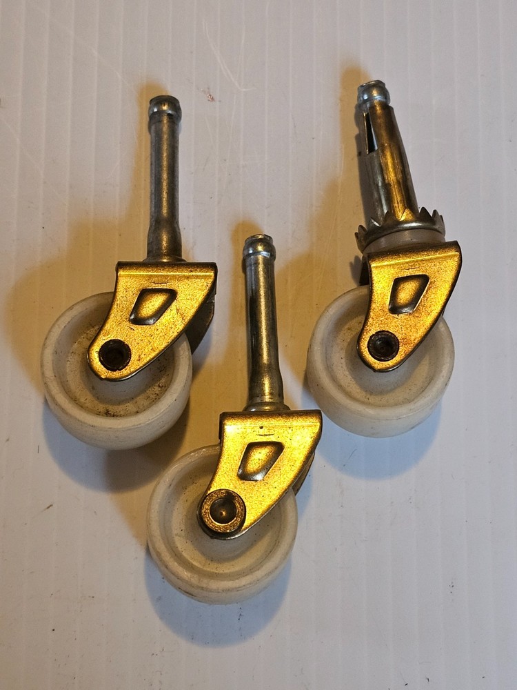 3  Vintage Plastic & Metal Wheels Casters off chairs / Table ? Y