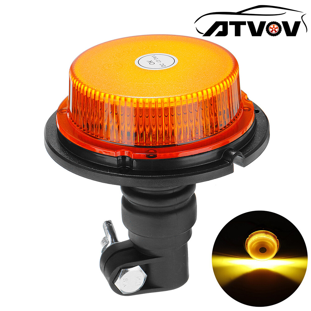 Rotating LED Flashing Beacon Flexible DIN Pole Mount Tractor Warning Light Amber