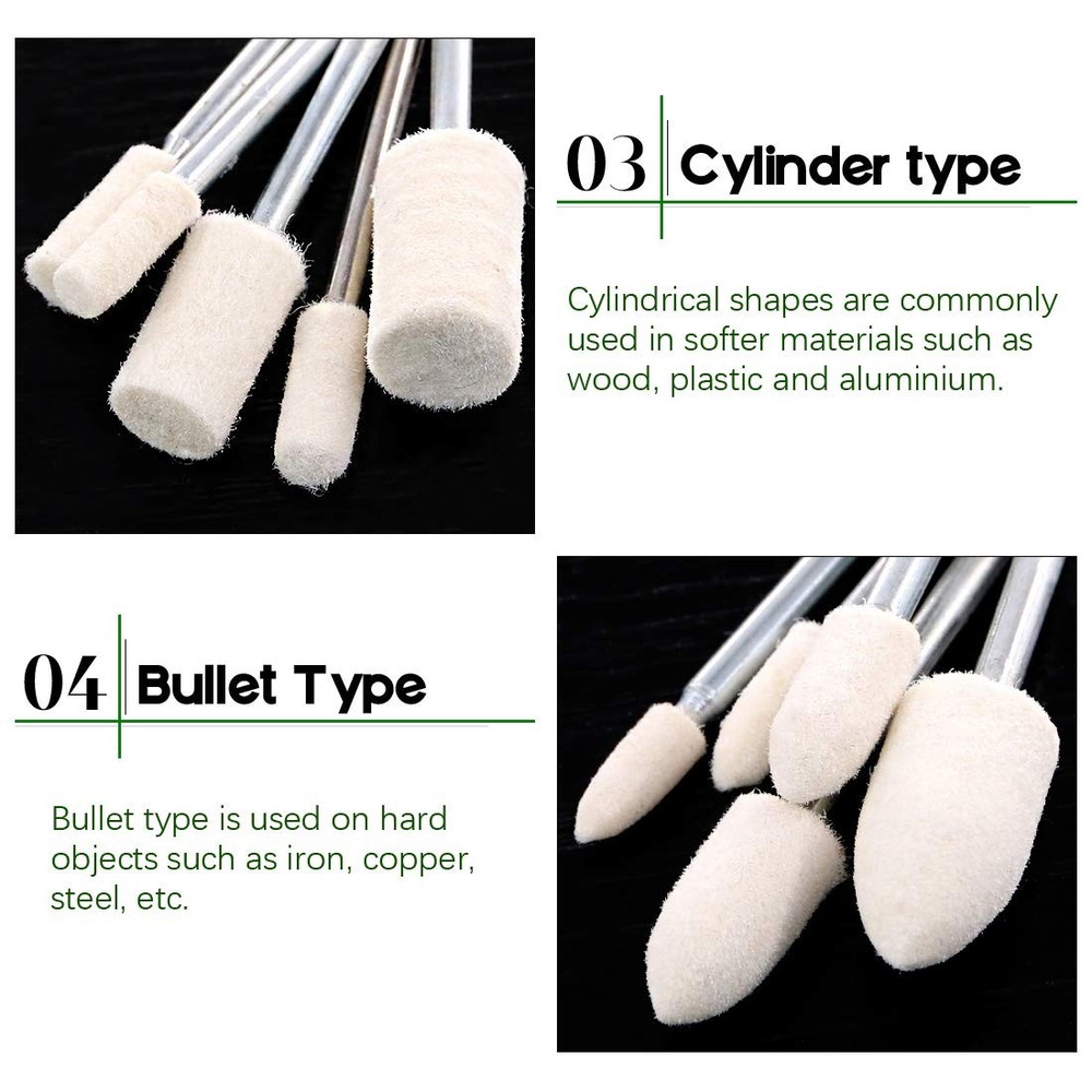 100pcs Multifunctional Wool Felt Polishing Bits Mandrel Mounted Grinding Buffing