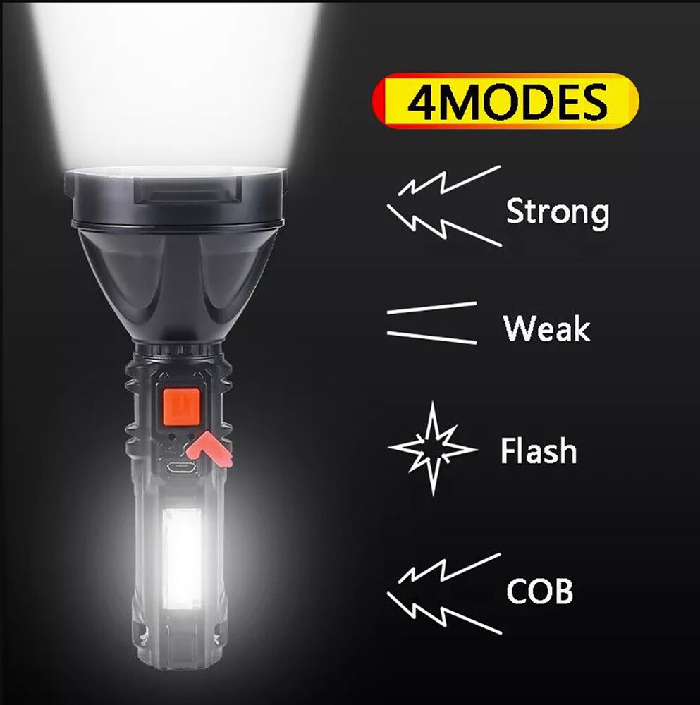 Gravity Trading Super Bright Portable Flashlight w/ Side lamp USB Rechargeable