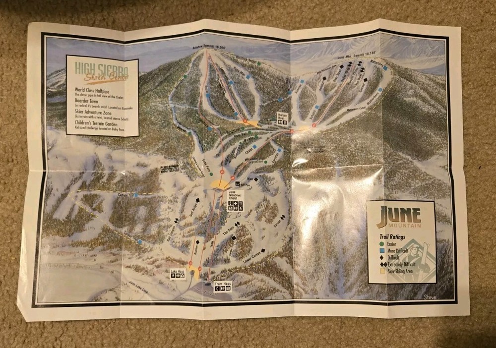 June Mountain Vintage Ski Trail Map - includes June Tram
