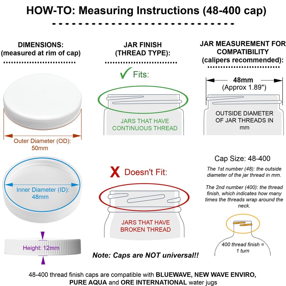 Water Systems Screw-On Caps for Water Cooler/Dispenser Plastic Jugs, 48mm Bot...