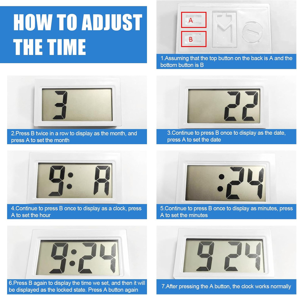 Car Dashboard Digital Clock - with Jumbo LCD Time & Day Display - Mini Automotiv