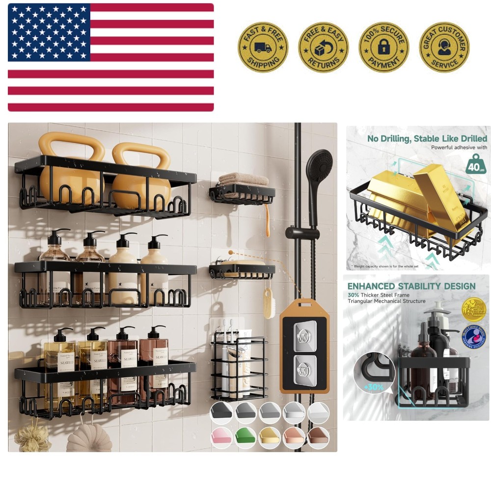 Shower Caddy 6-Pack, Advanced Rustproof Design, No Drilling Adhesive Shelves,...