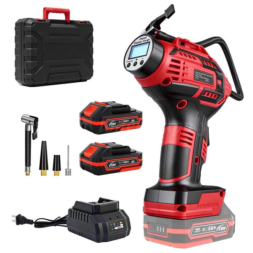 Portable Tire Inflator, Adapter, Digital Display, Hard Case
