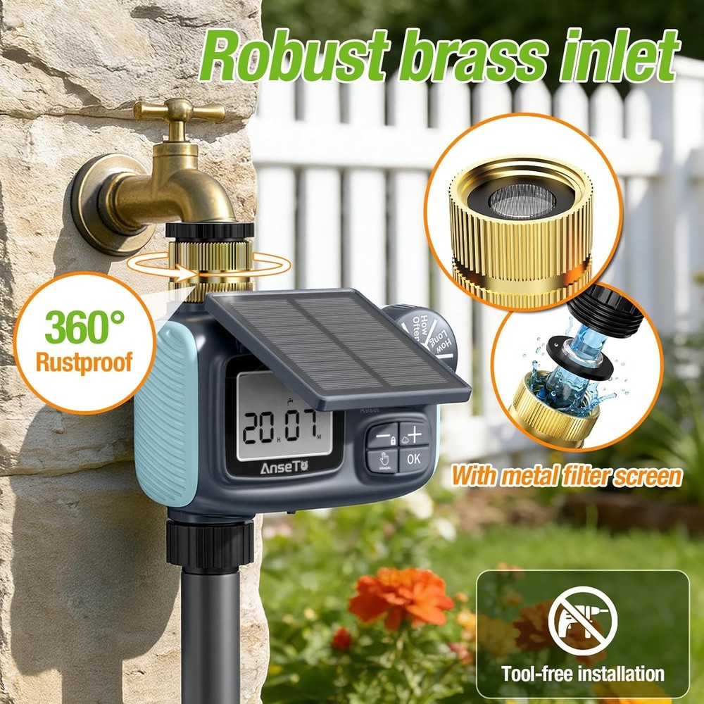 Solar Sprinkler Timer Rechargeable Water Timer Garden Hose, Programmable Faucets