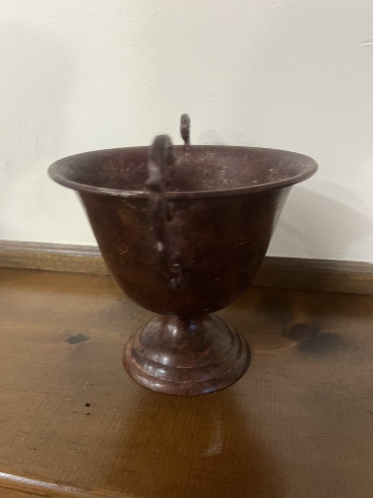 Red Distressed Double Handled Urn Style Planter Vase Real Bronze
