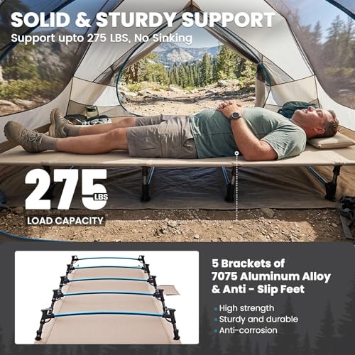 Ultralight Folding Camping Cot, Extra Long Backpacking Camping Cots White Gray