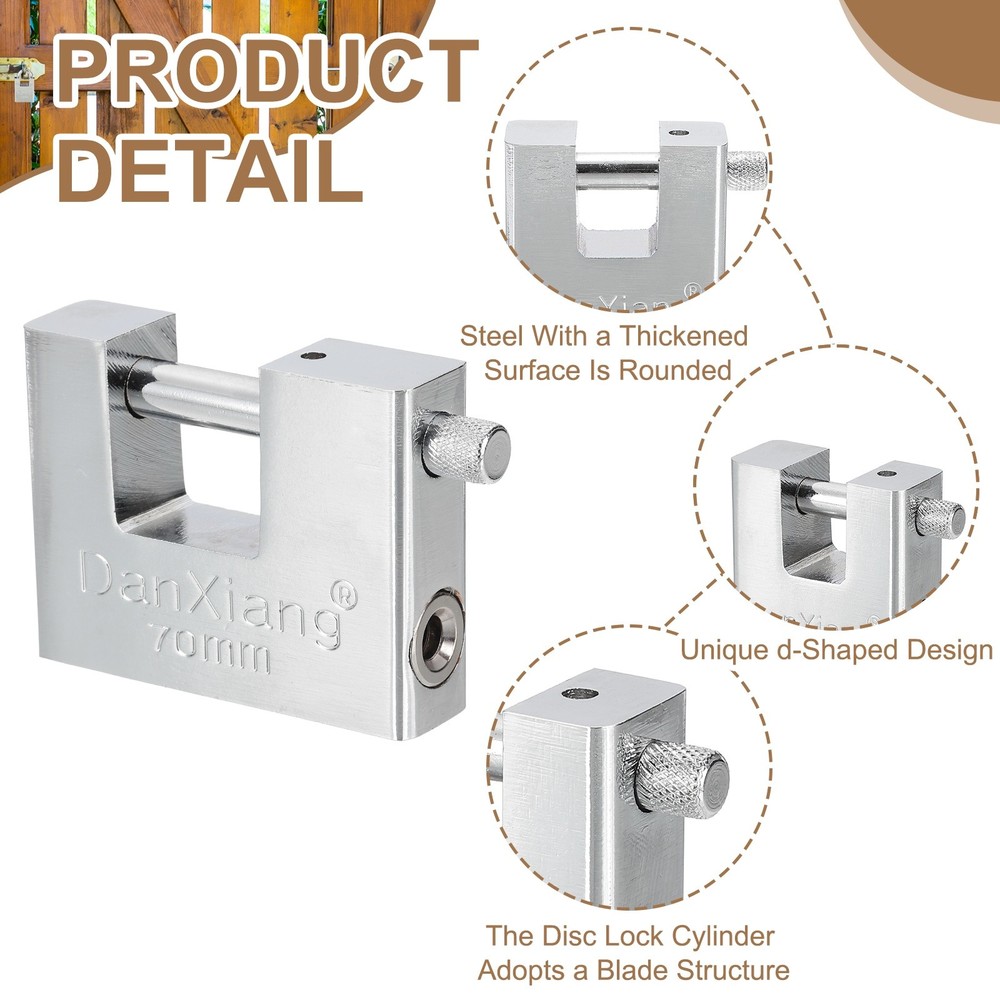 2.8" High Security Padlock Steel D-Shaped Heavy Duty Locks with 4 Keys