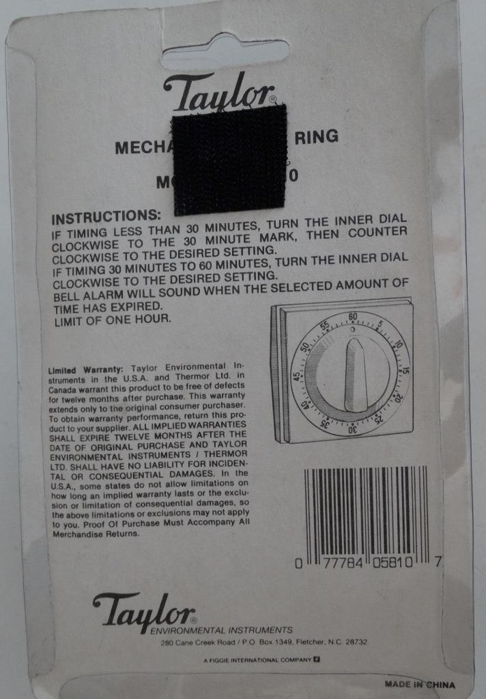 Taylor Kitchen Mechanical Timer #5810 New Sealed