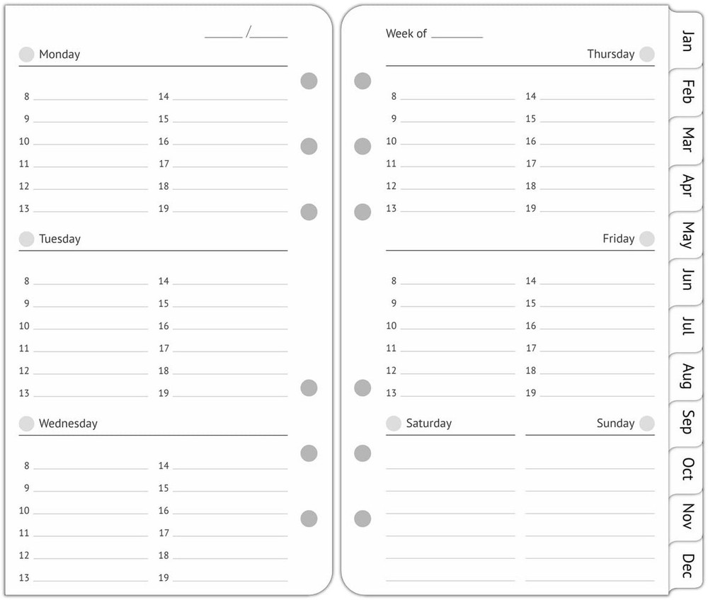 A6 Planner Refills Undated, 2-Page Per Week with Hourly Schedule, Monthly Tab...