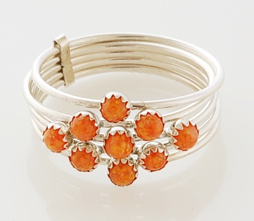 Native American Handmade Sterling Silver with Orange Lab Opal Ring Size 8.5