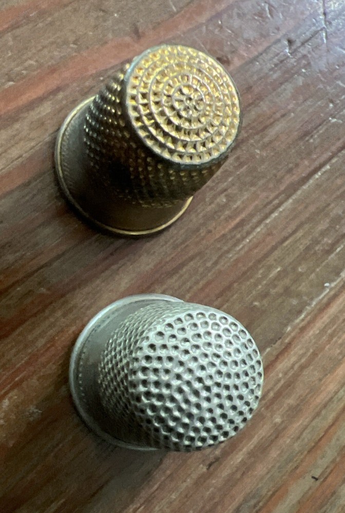 Antique Silver Tone , Two Thimbles Size 9 & 10