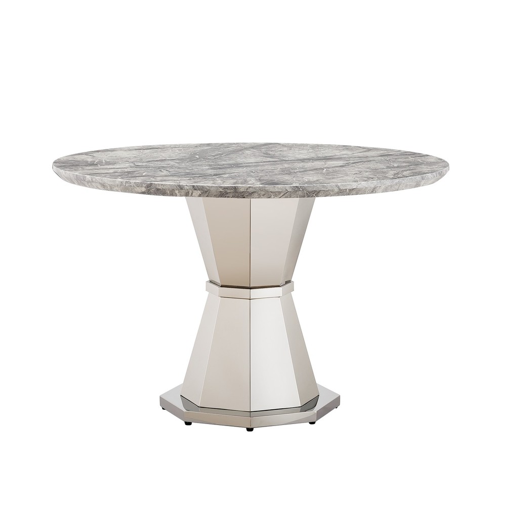 47" Round Marble Dining Table, Modern Kitchen Table with High Gloss Faux Marbl