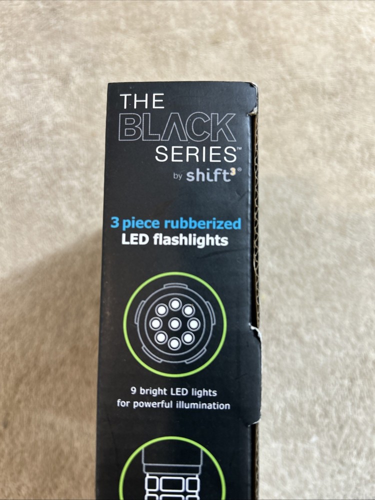 The Black Series 3 Piece Rubberized LED Flashlight. By Shift