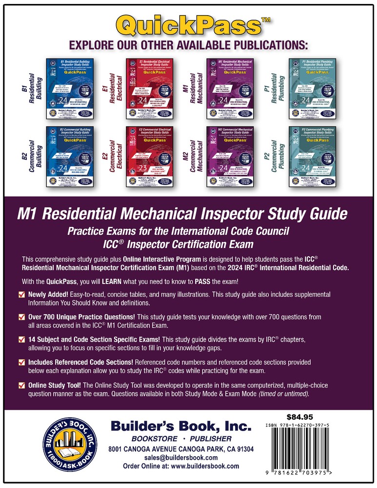 M1 Residential Mechanical Inspector QuickPass Study Guide Based On 2024 IRC