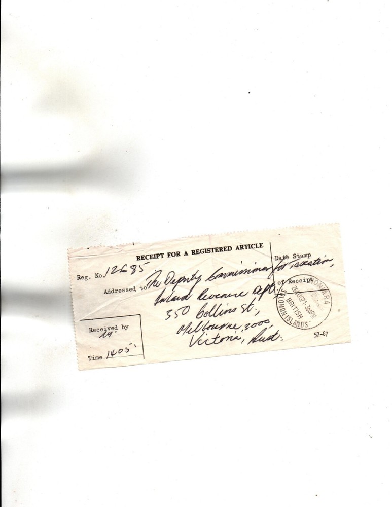 Solomon Islands 1971 registration receipt