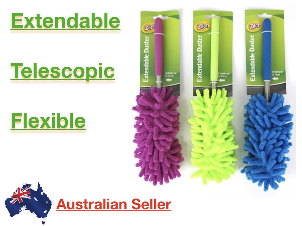 ZILCH Duster Extendable 27cm - 75cm Pink Blue Green Telescopic Flexible Bendable