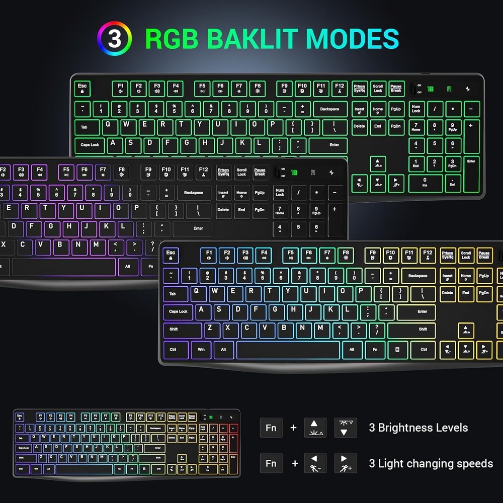 Multimedia Ergonomic Keyboard & Colorful Mouse Set with 3-DPI Adjustability