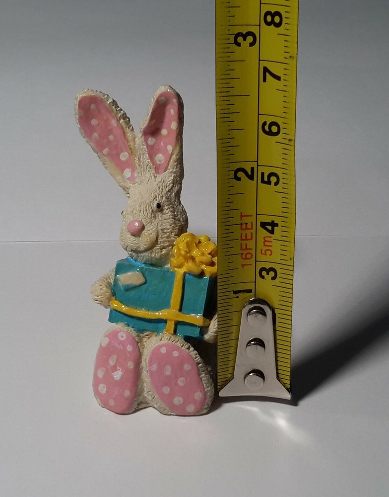 Rabbit Bunny Easter Figurine Rabbit with Gift Box  Vintage DECOR 2.5"Tall