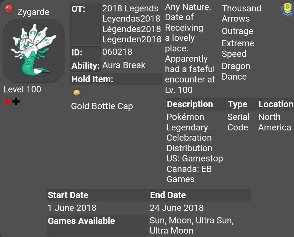 ✨Shiny✨ Event Zygarde For Pokemon Sword & Shield
