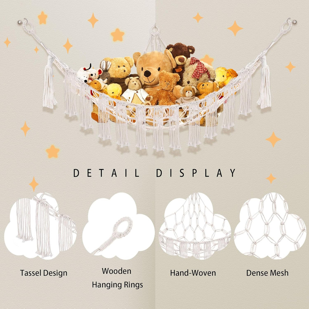 Stuffed Animal Hammock with LED Light, Large Stuffed Animals Storage Corner Plus