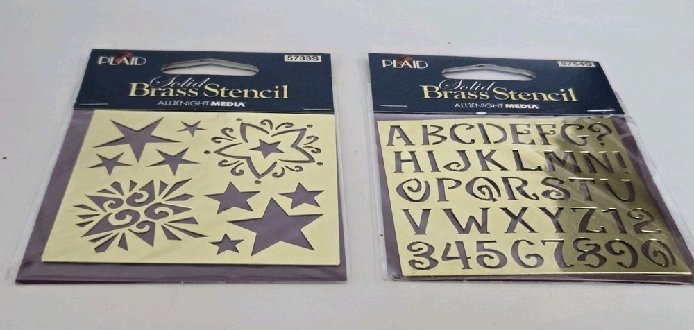 Plaid Solid Brass Stencil Set Stars + Alphabet Numbers 2003 Scrapbooking...
