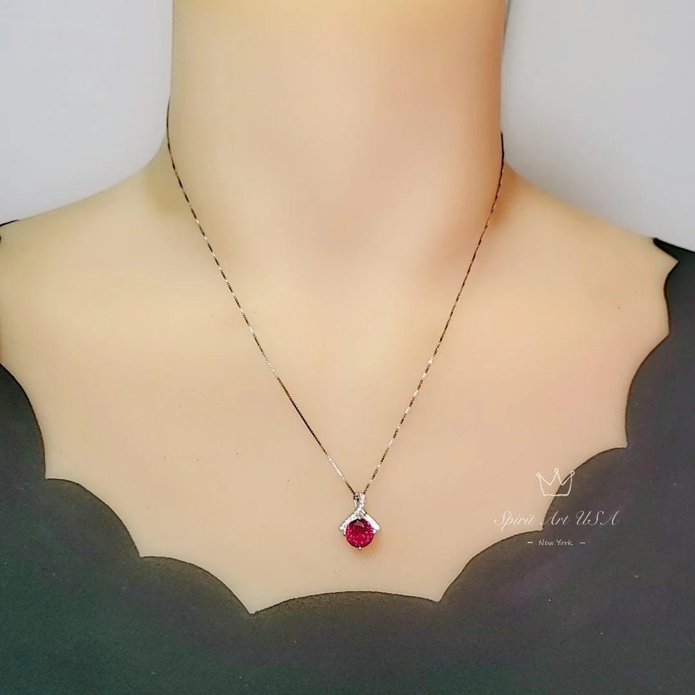 Tiny Red Ruby Necklace • Gemstone Bow Necklace • 2CT Bowknot Ruby Pendant