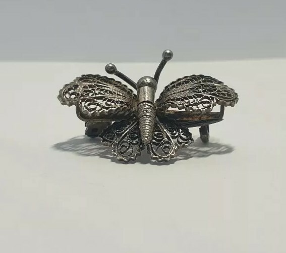 Vintage Solid Silver Italian made miniature Brooch Butterfly Rare Hallmarked.