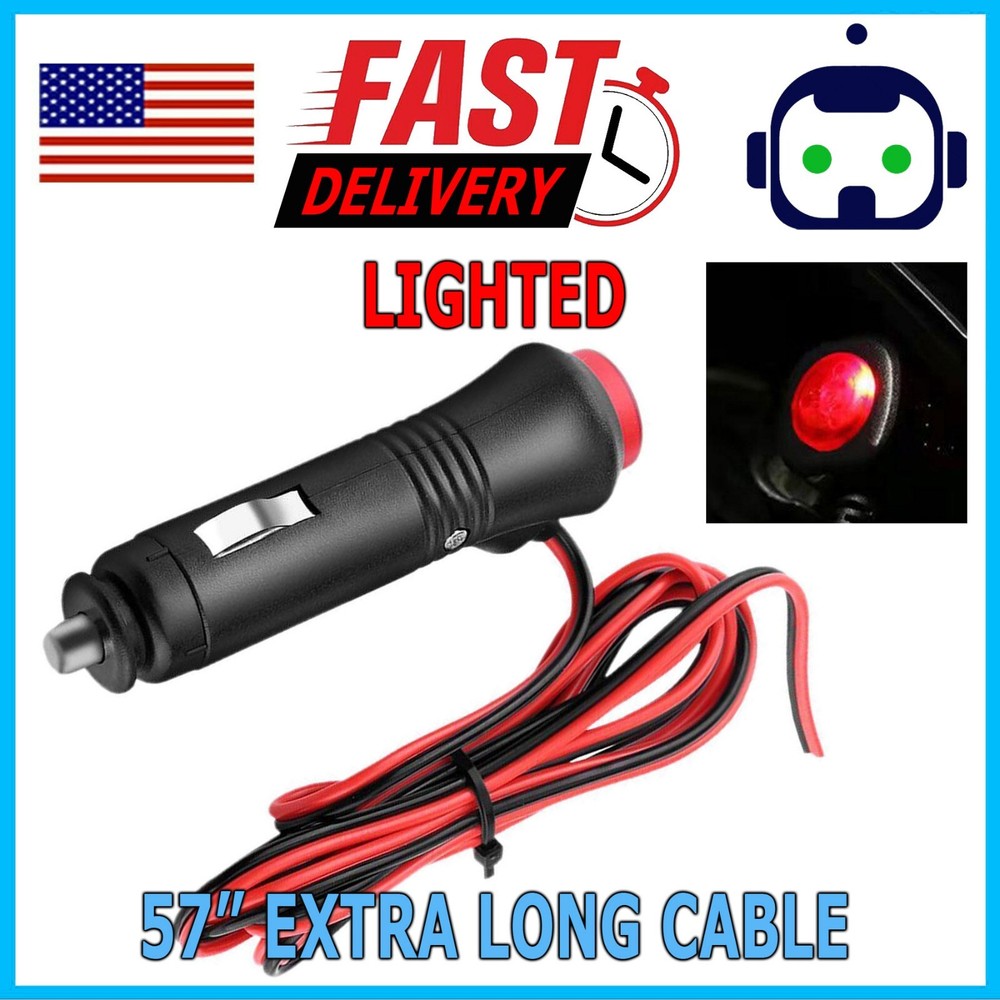 12V-24V  3FT 3A Car Cigarette Lighter Socket Plug Connector Red On/Off Switch