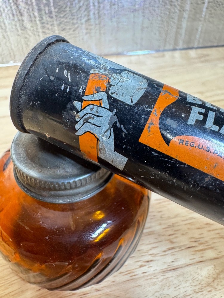 Vintage Black Flag Bug Sprayer Insect Duster with Brown Glass Container