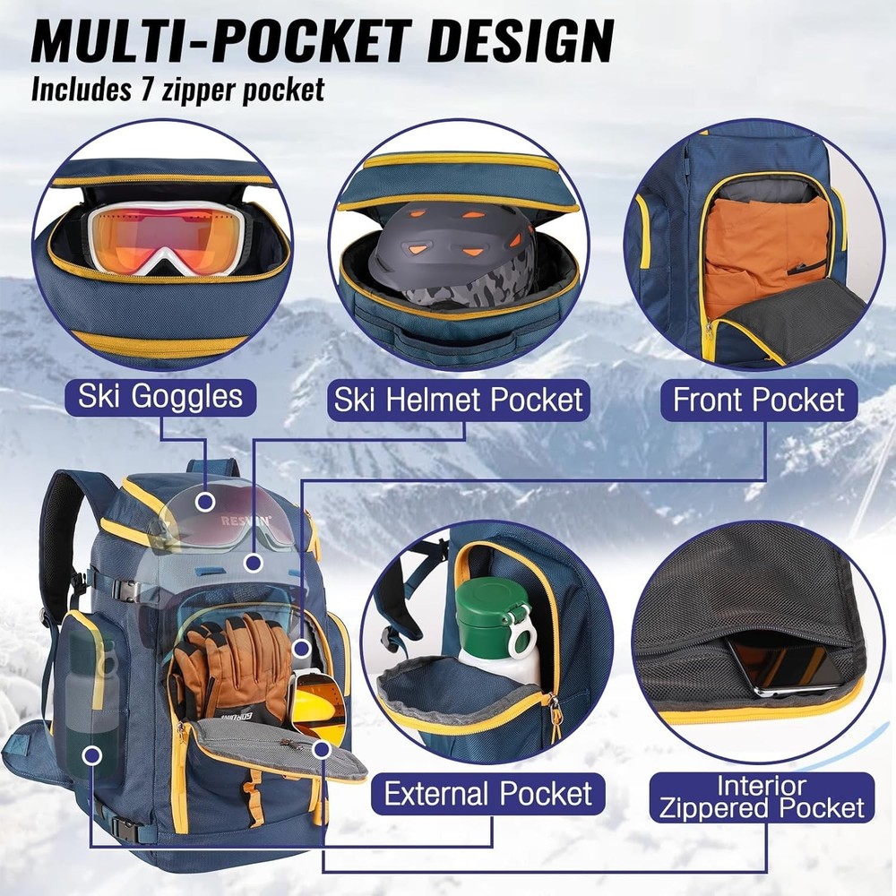 Ski Boot Bag 65L Durable Travel Backpack 1680D Nylon Waterproof Snowboard Boot