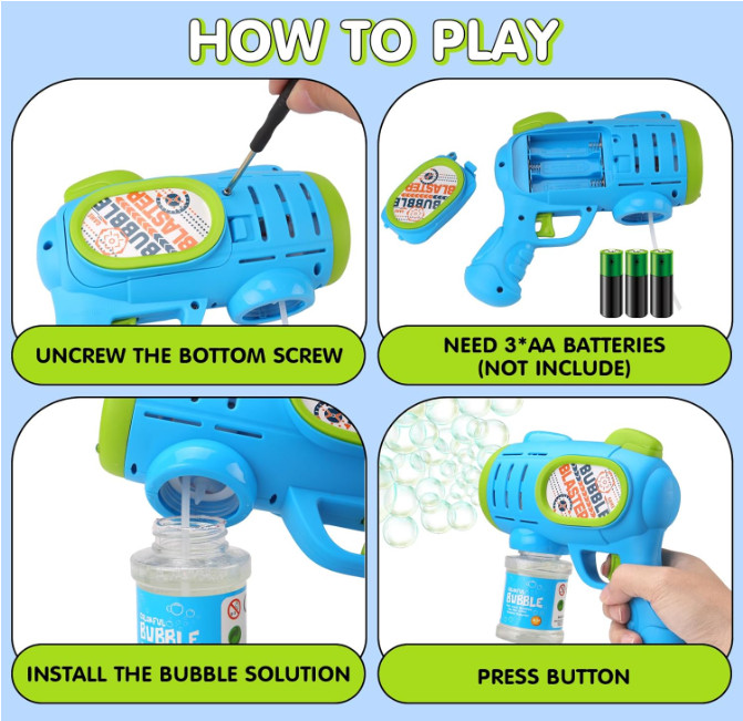 2 Pack Bubble Guns for Kids, LED Light Up Bubbles Machine Blower