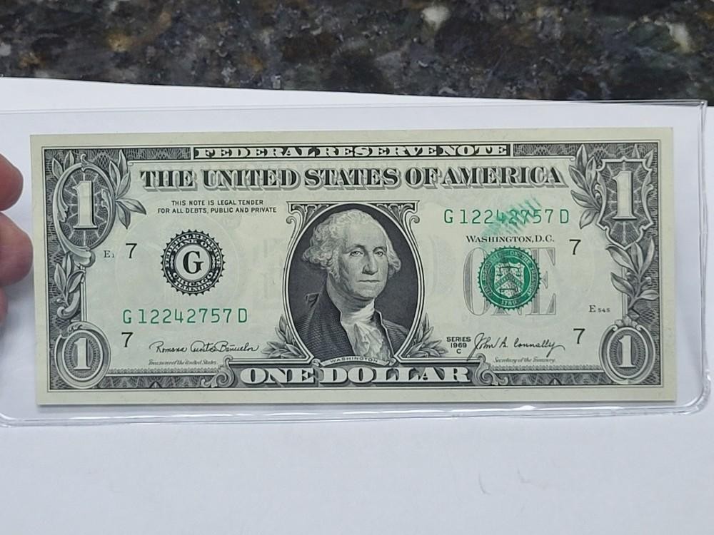 1969 C $1 ERROR  UNCIRCULATED Federal Reserve Note INK TRANSFER ERROR !!
