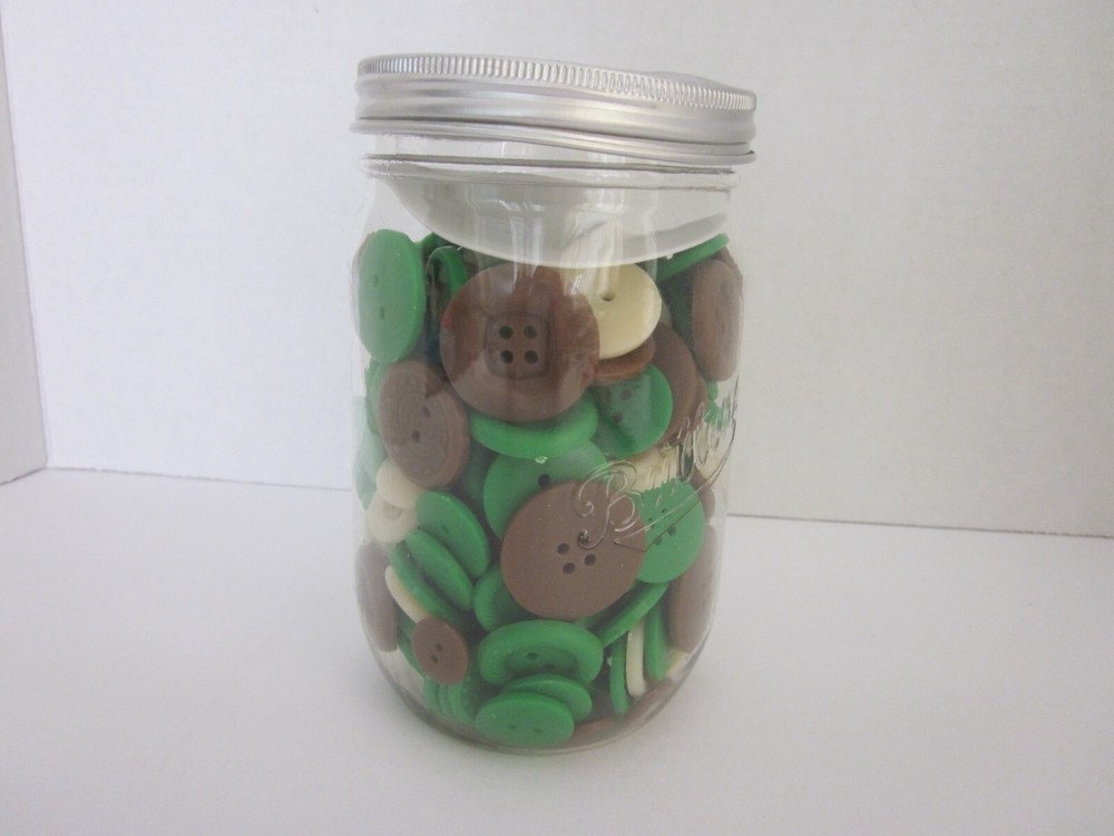 BUTTON LOVERS JAR Green Brown Ivory Multi Size Buttons