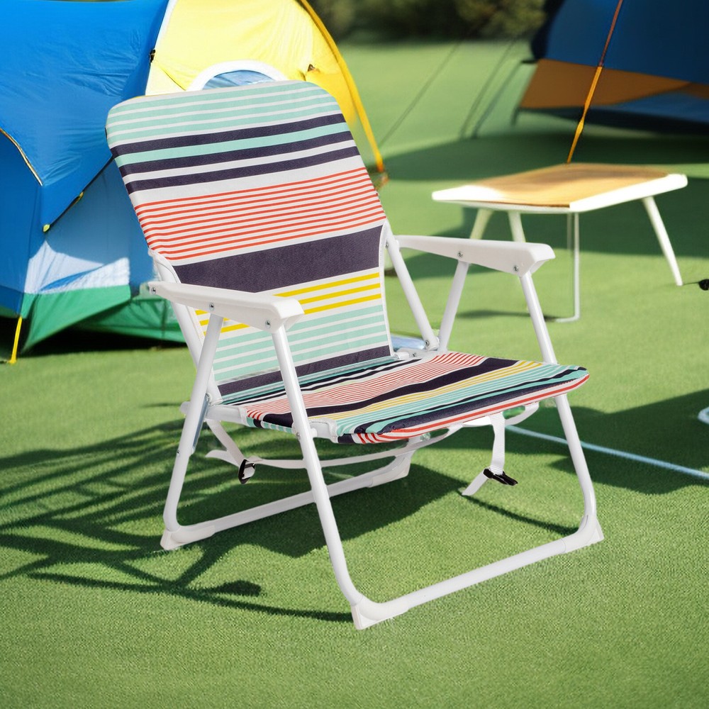 Folding Beach Chair - Fabric, White Metal Frame, Lightweight & Multicolor
