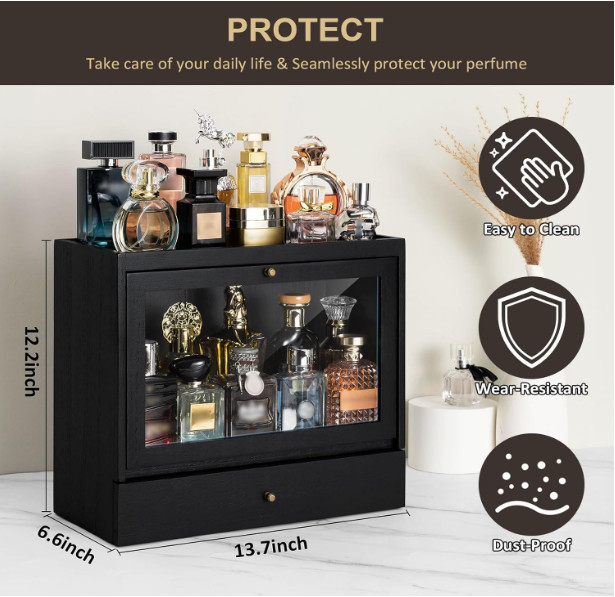 Cologne Organizer for Men – Solid Wood Perfume Holder with Drawer,Large Capacity