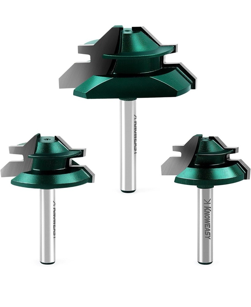 CSOOM 3PCS 45 Degree Lock Miter Router Bit Set 1/4 Shank 13/64”, 15/64', 9/32'
