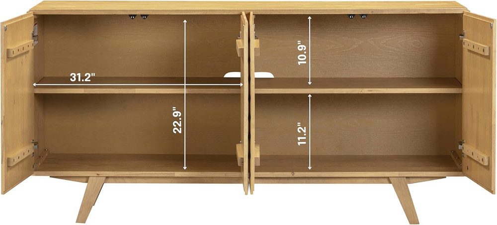 Mid-Century Modern Solid Wood Sideboard Buffet Cabinet with Geometric Fronts