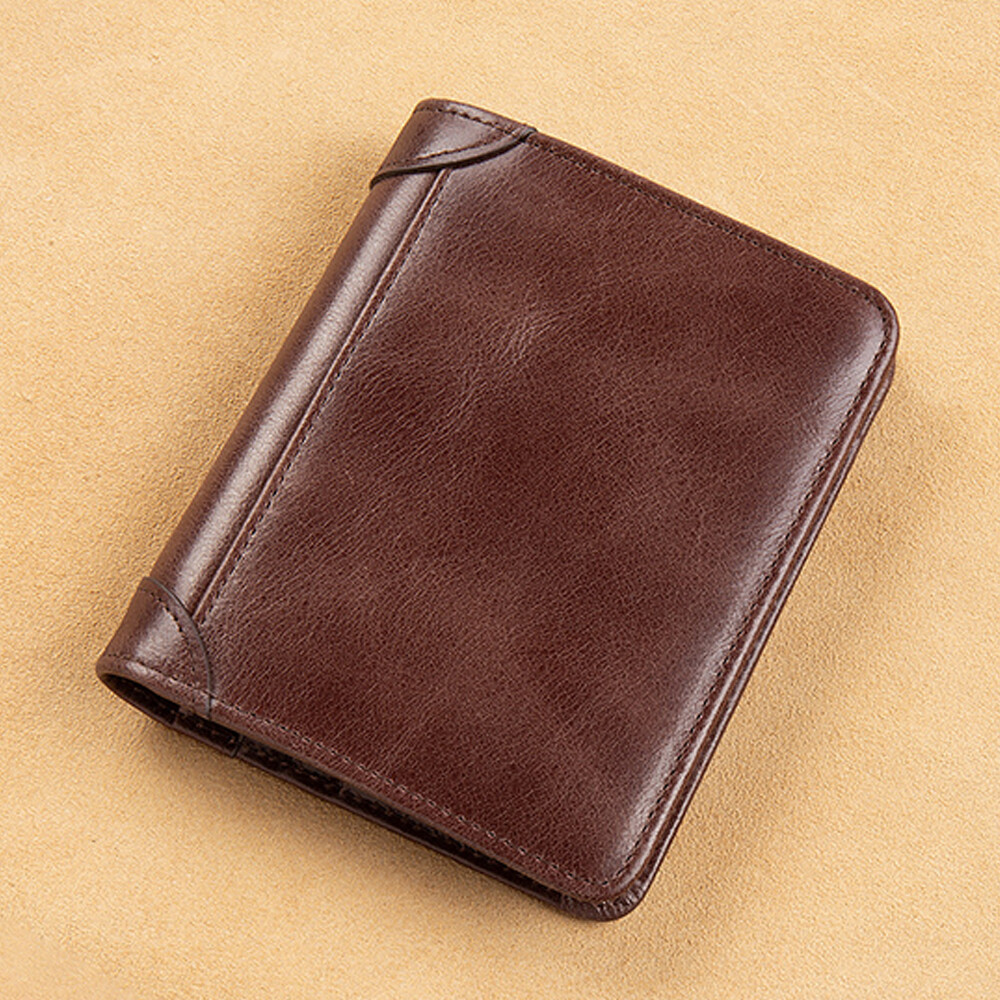 Mens Wallet RFID Blocking Genuine Leather Trifold Wallets For Men with ID Window