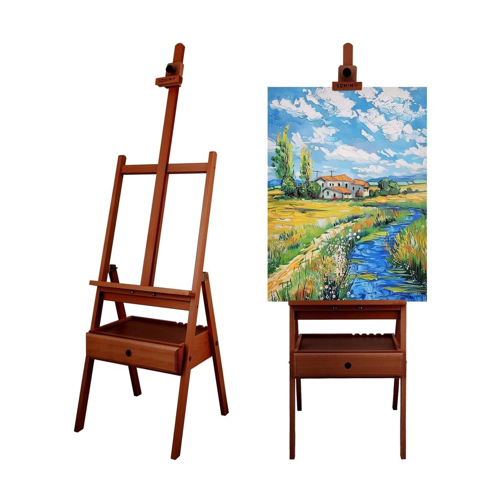 Large Wooden H-Frame Studio Easel, Solid Beechwood Easel Stand with Storage D...