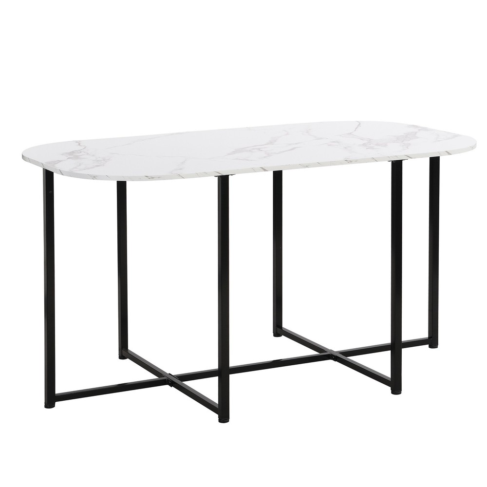 Modern 7-Piece Dining Table Set, Kitchen Faux Marble Table with Chairs for 6